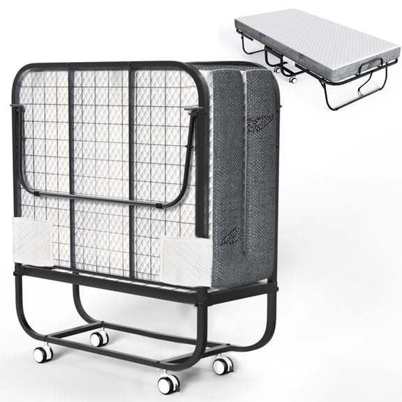 THAILE Folding Bed with 5 Airflow Memory Foam 75" x 38" Comfort Mattress and Wheels, 17 Metal Bed Frame, Twin