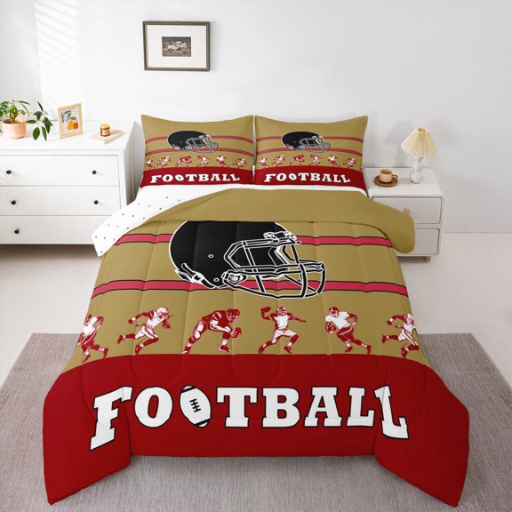 Twin Football Comforter for Football Player,American Football Bedding Set for Teens,Yellow Red Sports Comforter Sets,Rugby City Team Quilt with 1 Pillowcase Playroom Decor(San Francisco)