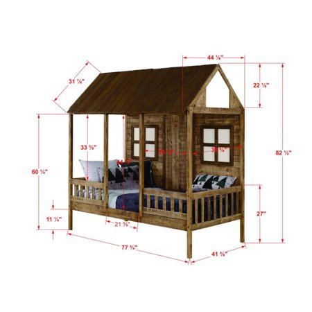 Twin Front Porch Low Loft In Rustic Driftwood Finish W/Twin Trundle Bed