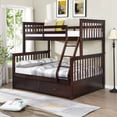 thumbnail image 1 of Twin Over Full Bunk Bed Frame with 2 Storage Drawers, Wooden Bunk Beds Frame with Ladder and Safety Guard Rails, Space-Saving, Easy Assembly, Mattress Not Included, Dark Brown, 1 of 9