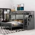 thumbnail image 1 of Twin over Full Bunk Bed,L-Shaped Bunk Bed with Stairs and Storage Shelf,Solid Wood Bunk Bed Frame with Full-Length Guardrail for Teens, No Spring Box Needed, Mattress Not Included,Gray, 1 of 7