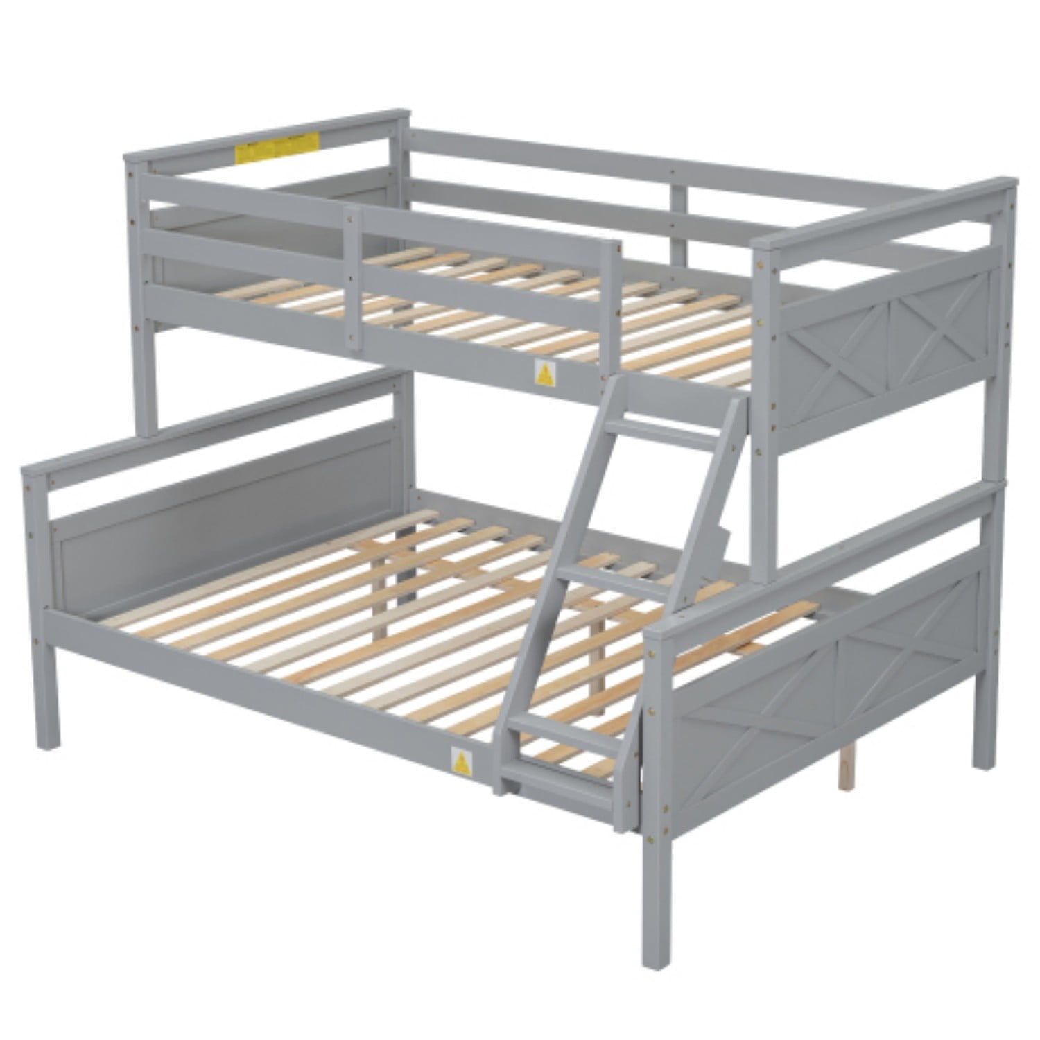 Twin Over Full Bunk Bed with Ladder and Safety Guardrails, Convertible Wood Bunk Bed Frame, Detachable into Twin & Full Platform Beds for Kids Bedroom, Gray