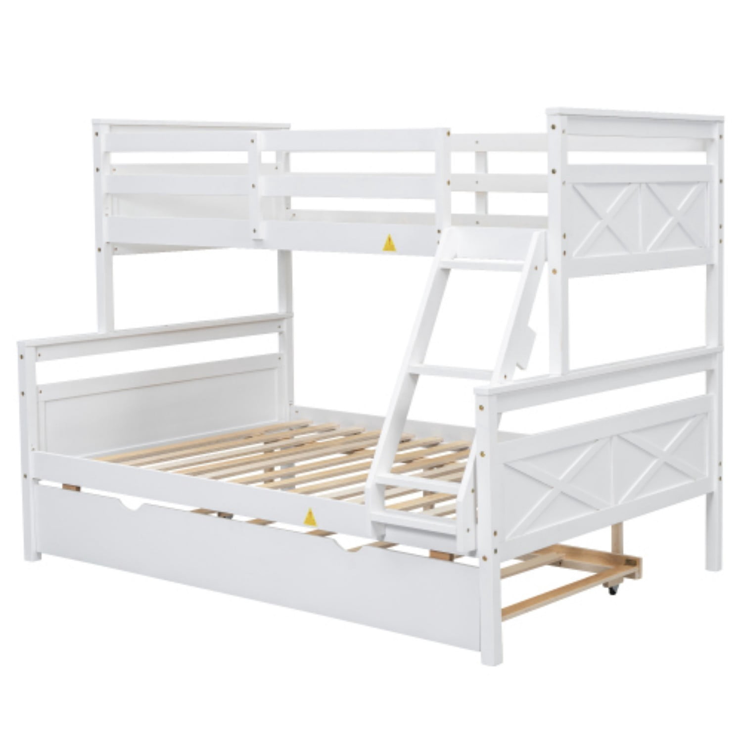 Twin Over Full Bunk Bed with Ladder and Safety Guardrails, Convertible Wood Bunk Bed Frame, Detachable into Twin & Full Platform Beds for Kids Bedroom, White
