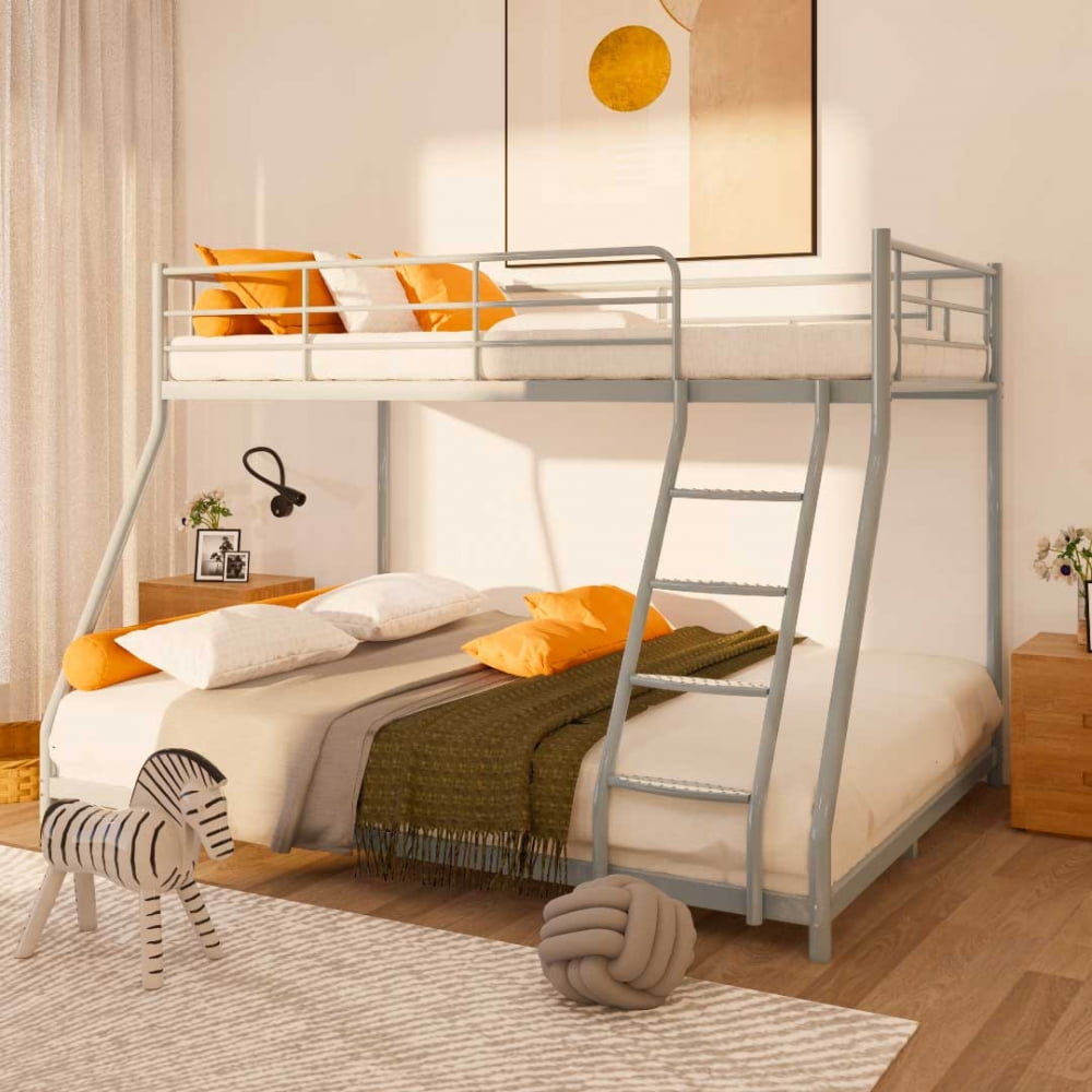 Twin over Full Bunk Bed with Removable Ladder,Heavy Duty Metal Bed