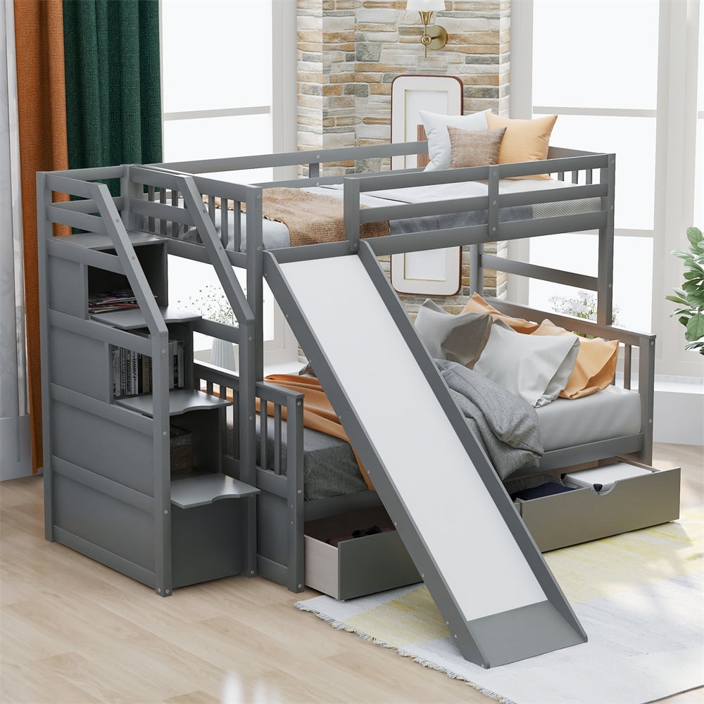 Full over full bunk beds with stairs deals