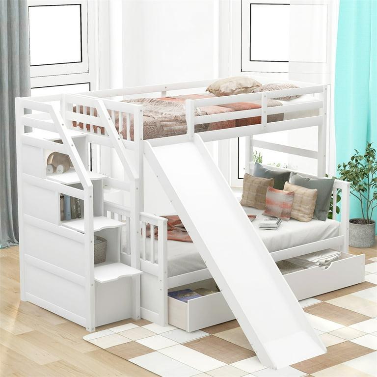White bunk beds with slide deals