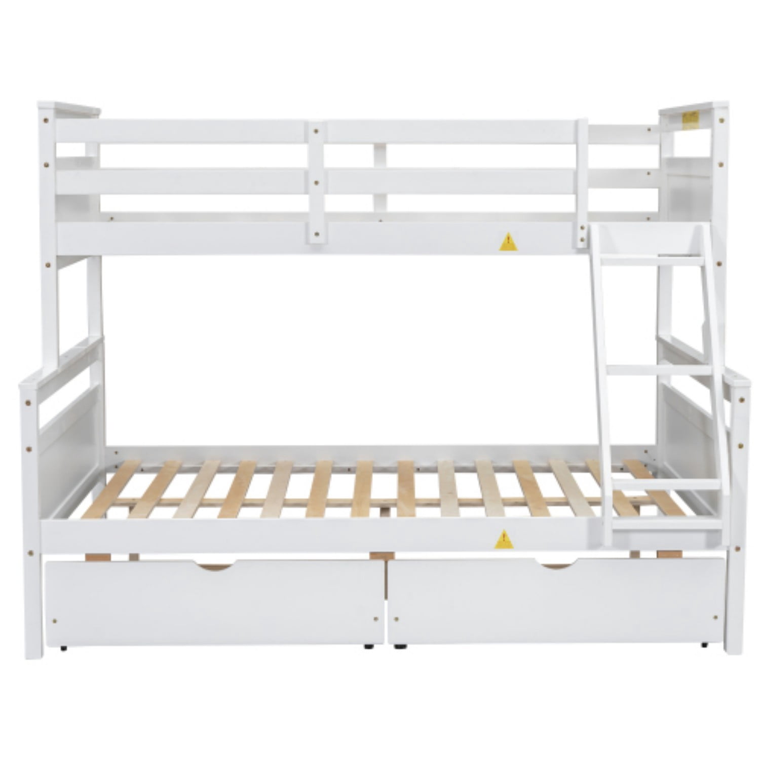 Twin Over Full Bunk Bed with Storage Drawers, Convertible Wood Bunk Bed with Ladder and Safety Guardrails, Twin Full Bed Frame for Kids Bedroom, White