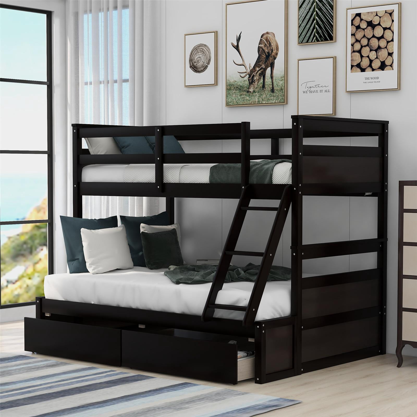 Twin over Full Bunk Bed with Storage, Solid Wood Bunk Bed for Kids ...