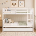 thumbnail image 1 of SESSLIFE Twin Over Twin Bunk Bed with Trundle, Convertible Wood Bunk Bed Frame with Ladder & Safety Guardrail, Separates into 2 Twin Beds, Space-Saving for Kids Bedroom, Guest Room, White, 1 of 10