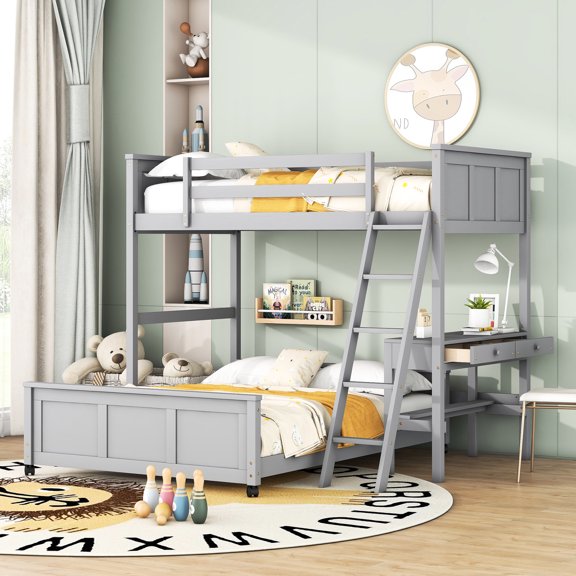 Twin Full Bunk Bed with Built - in Desk / Meet Work, Study and Sleep Needs