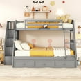 thumbnail image 1 of Twin Over Full Bunk Beds with 3 Storage Drawers and Stairway, Solid Wood Bunk Bed Twin Over Full Size with Storage Stairway and Guard Rail for Bedroom (Gray,Twin Over Full), 1 of 9