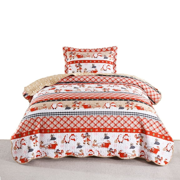 Twin/Full Christmas Sleigh Quilt Bedspread Set Holiday Bedding Set BY210