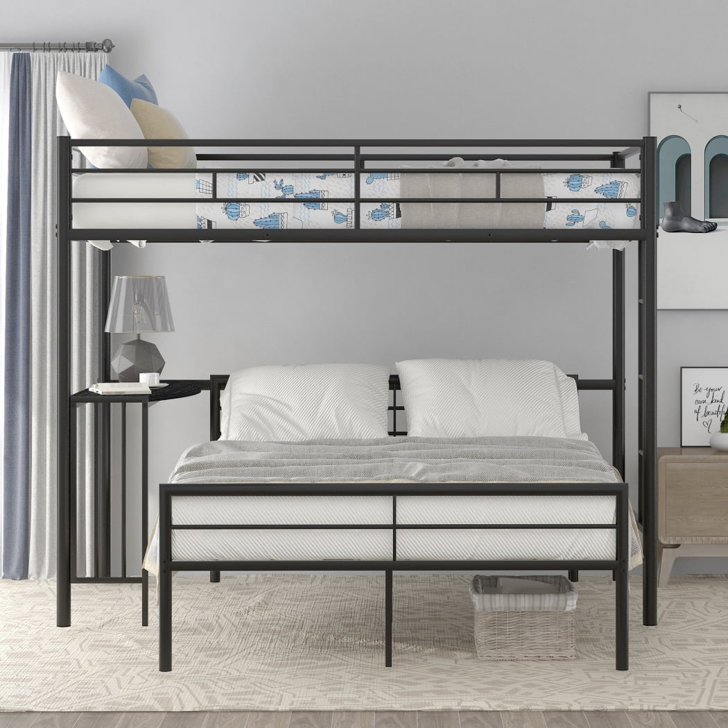 Twin over Full Loft Bunk Bed with Desk, HeavyDuty Metal Bed Frame with Ladder and Guardrail for