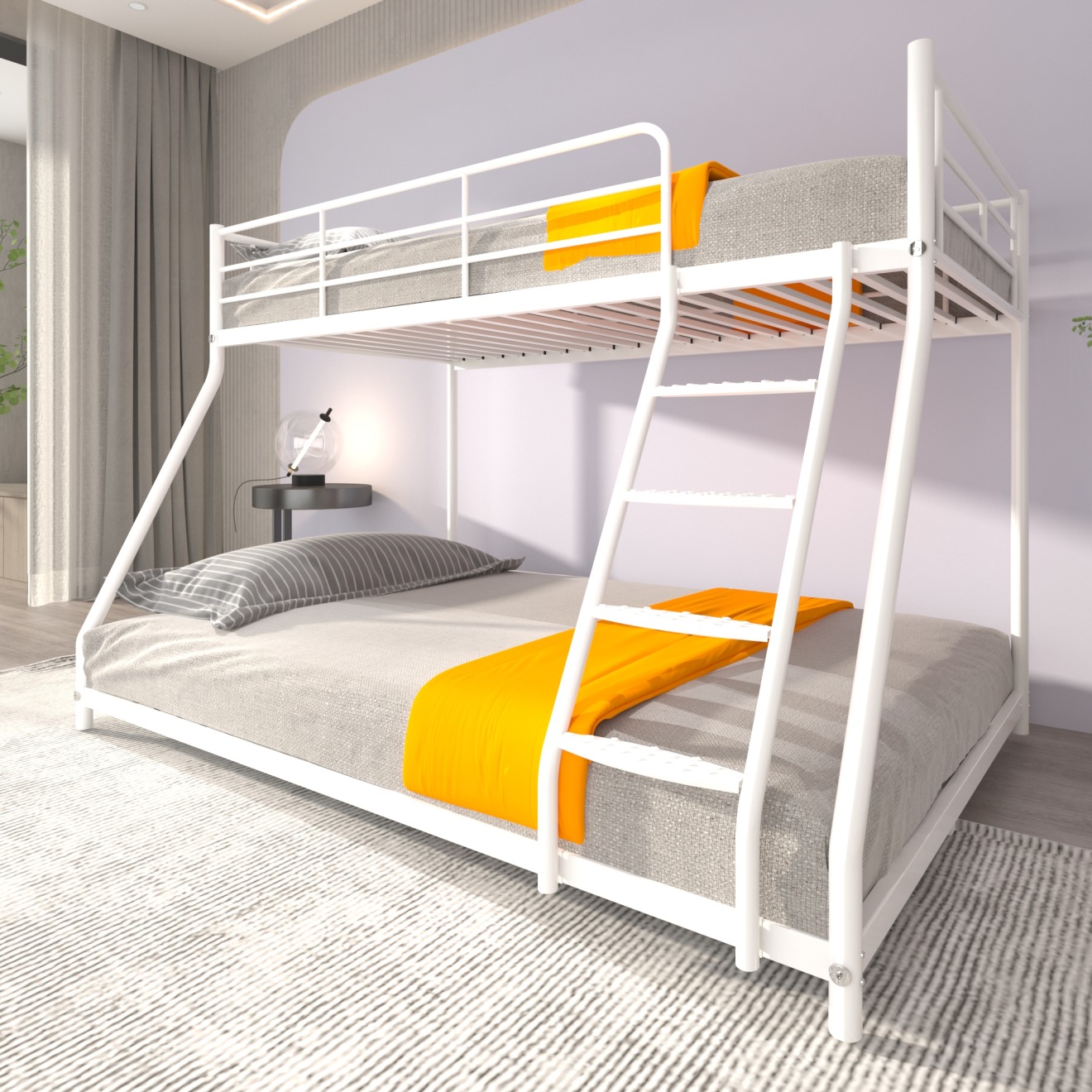 Twin over Full Metal Bunk Bed with DiamondShaped Rungs Ladder and