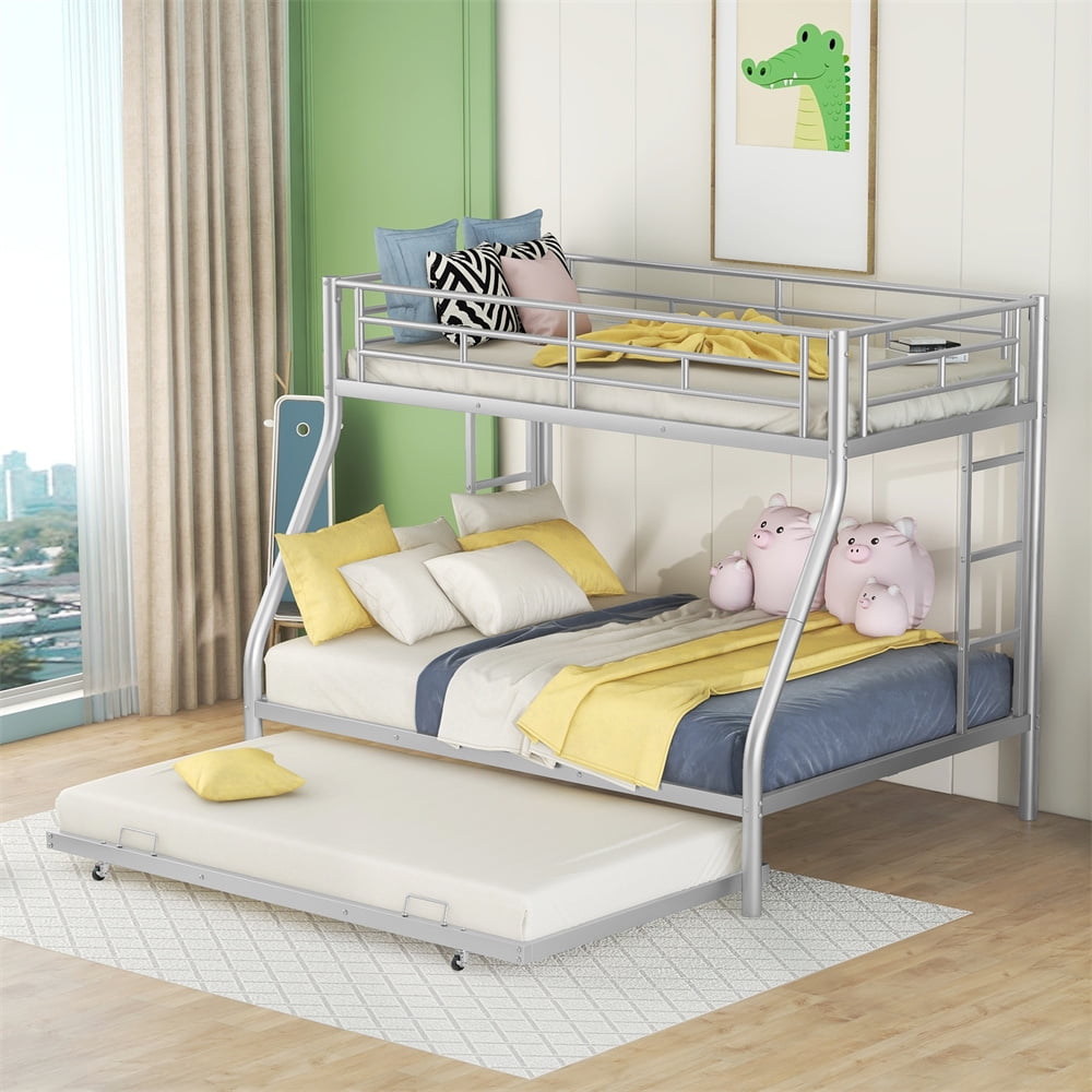 Twin over Full Metal Bunk Bed with Trundle, Heavy Duty Sturdy Steel Bed