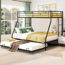 Twin Over Full Metal Bunk Beds with Trundle Bed, UHOMEPRO Metal Bunk Beds for Kids Teens Adults with Ladders, Twin Over Full Size Bunkbed Frame, No Box Spring Needed, with CPC Certification, Black