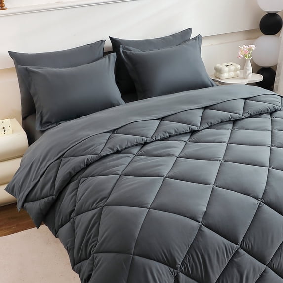 FISHDRU Asian Inspired 7-Piece Gray Bedding Set in a Bag, King
