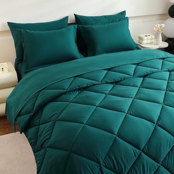 FISHDRU Asian Inspired 7-Piece Green Bedding Set in a Bag, King