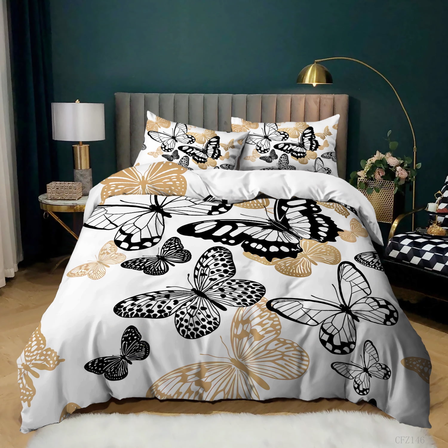 Twin Full Queen King Duvet Cover Kids Butterfly White for Cute Bedding