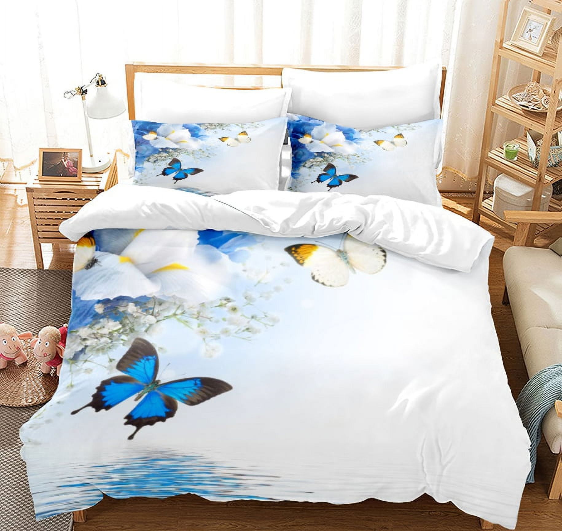Twin Full Queen King Duvet Cover Kids Butterfly White for Cute Bedding