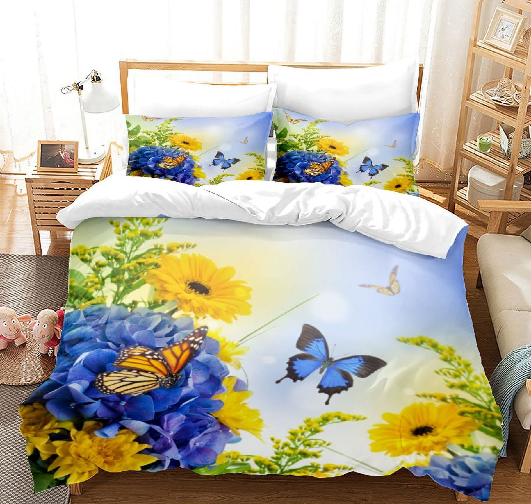 Twin Full Queen King Duvet Cover Kids Butterfly White for Cute Bedding