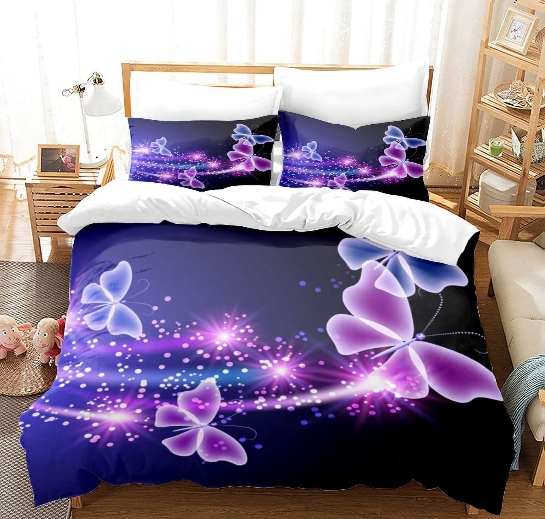 Twin Full Queen King Duvet Cover Kids Butterfly White for Cute Bedding