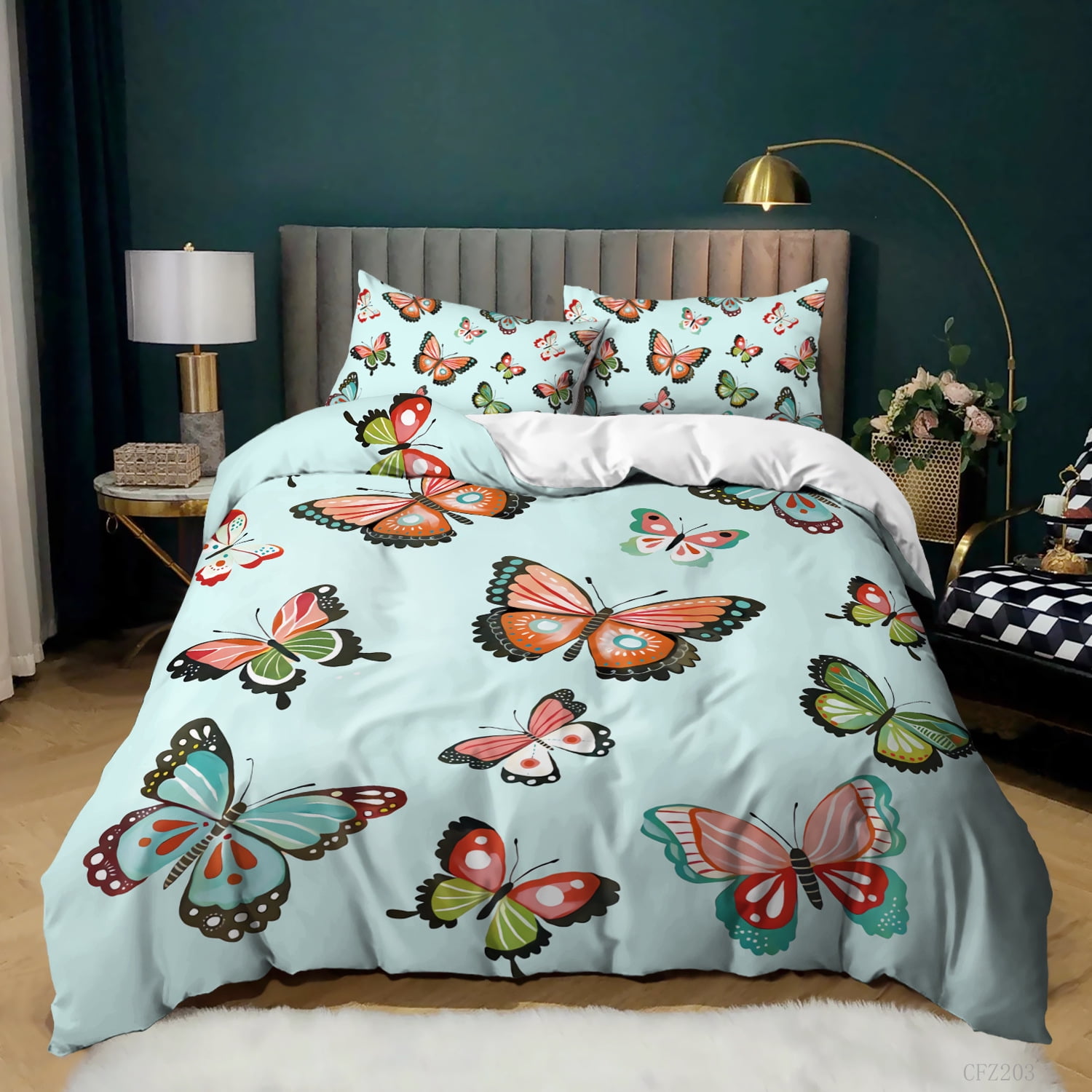 Twin Full Queen King Duvet Cover Kids Butterfly White for Cute Bedding