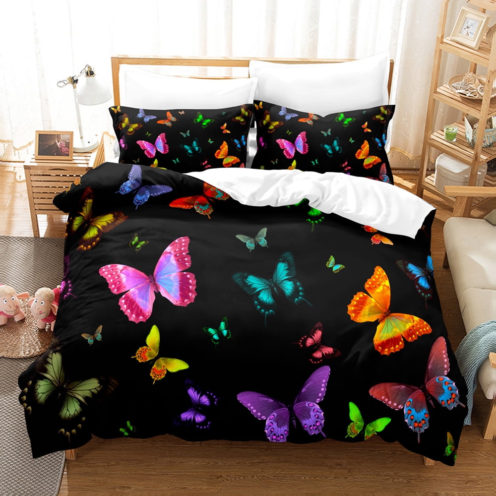 Twin Full Queen King Duvet Cover Kids Butterfly White for Cute Bedding