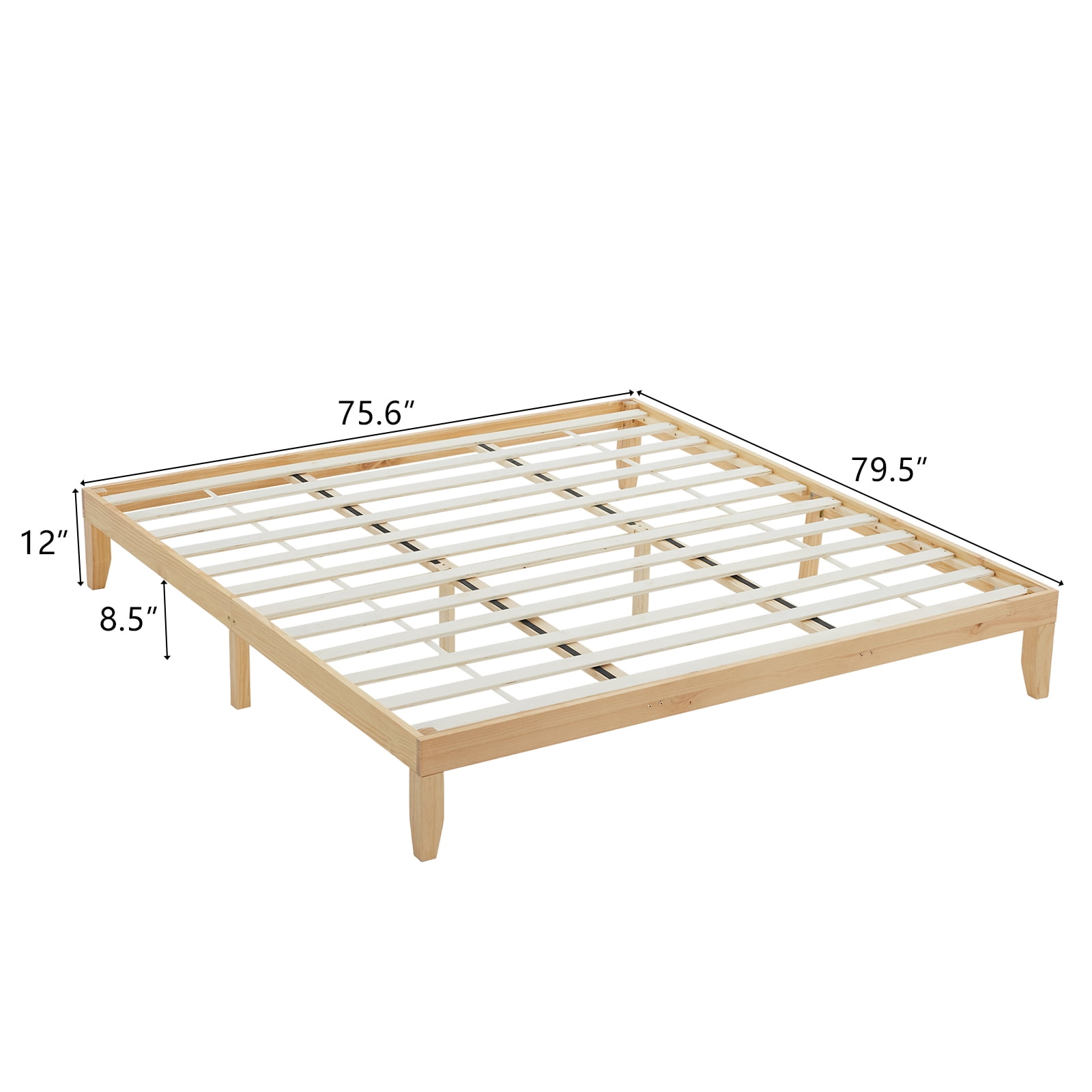 Twin Full Queen King No Headboard Platform Bed Frame w/ Under Bed Slats