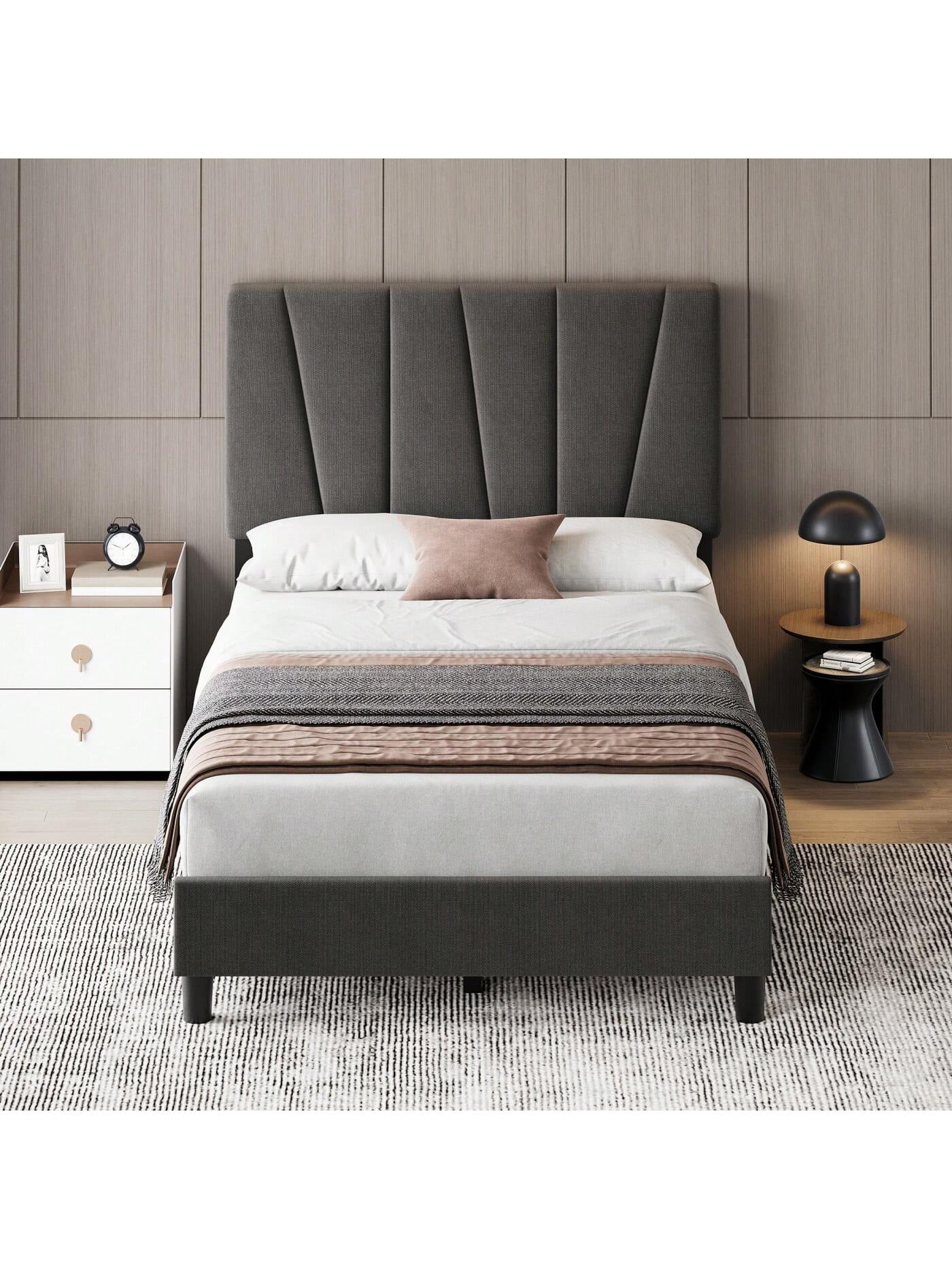 Twin/Full/Queen/King Size Bed Frame With Adjustable Headboard, Linen ...