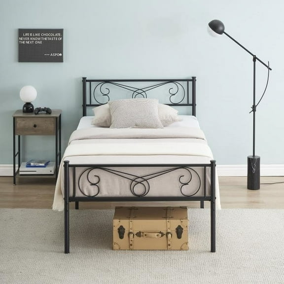 Twin/Full/Queen/King Size Bed Frame, Metal Platform Bed with Headboard & Footboard, Bed Frame Mattress Foundation, Metal Slat Support, No Box Spring Needed, Noise Free, Easy Assembly