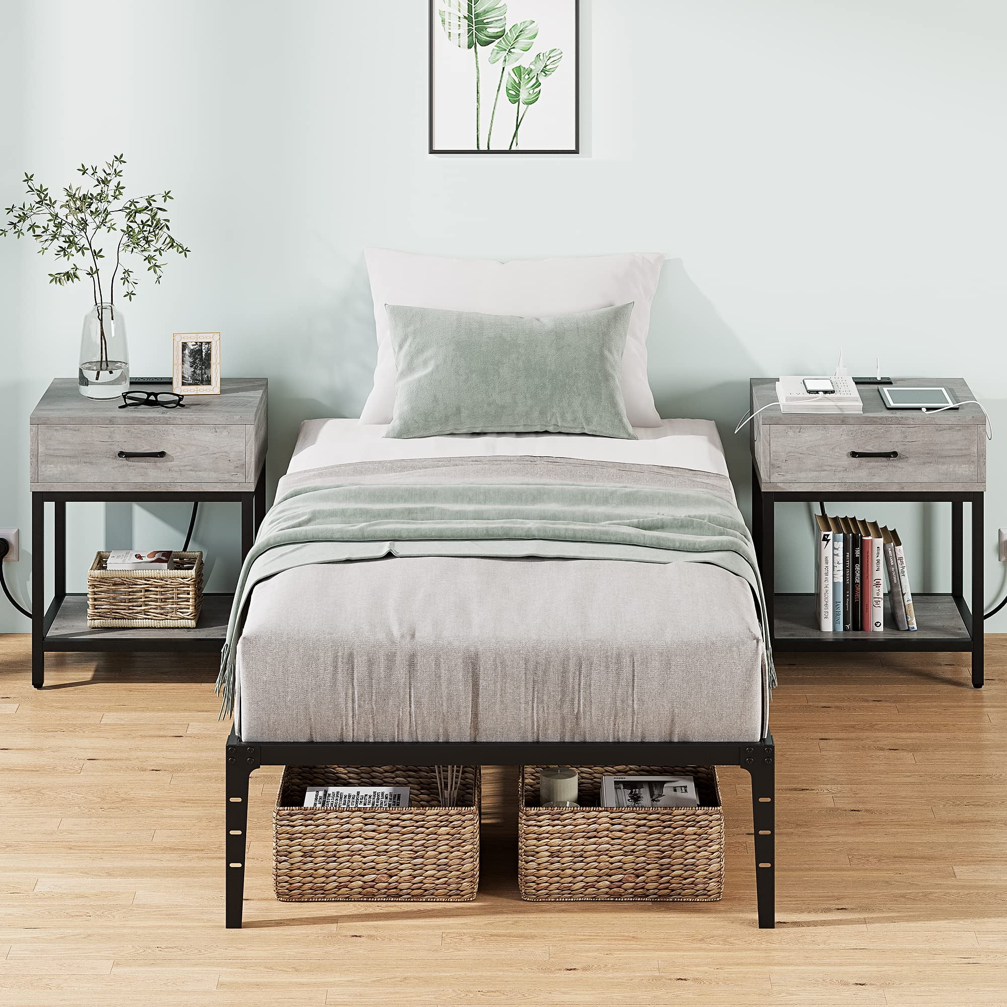 Twin/Full/Queen/King Size Bed Frame, Sturdy Metal Platform Bed Frame with Under Bed Storage, Heavy Duty Steel Slat Support, No Box Spring Needed, Easy Assembly, Suitable for Bedroom