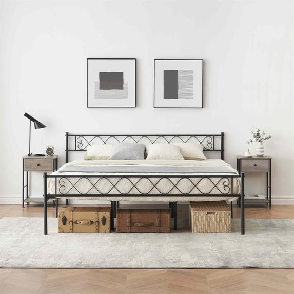 Twin/Full/Queen/King Size Metal Platform Bed Frame with Headboard and Footboard, Heart Shaped Bed Frame, 12.2 Inch Under Bed Storage, Steel Slat Support, No Box Spring Needed, Easy Assembly