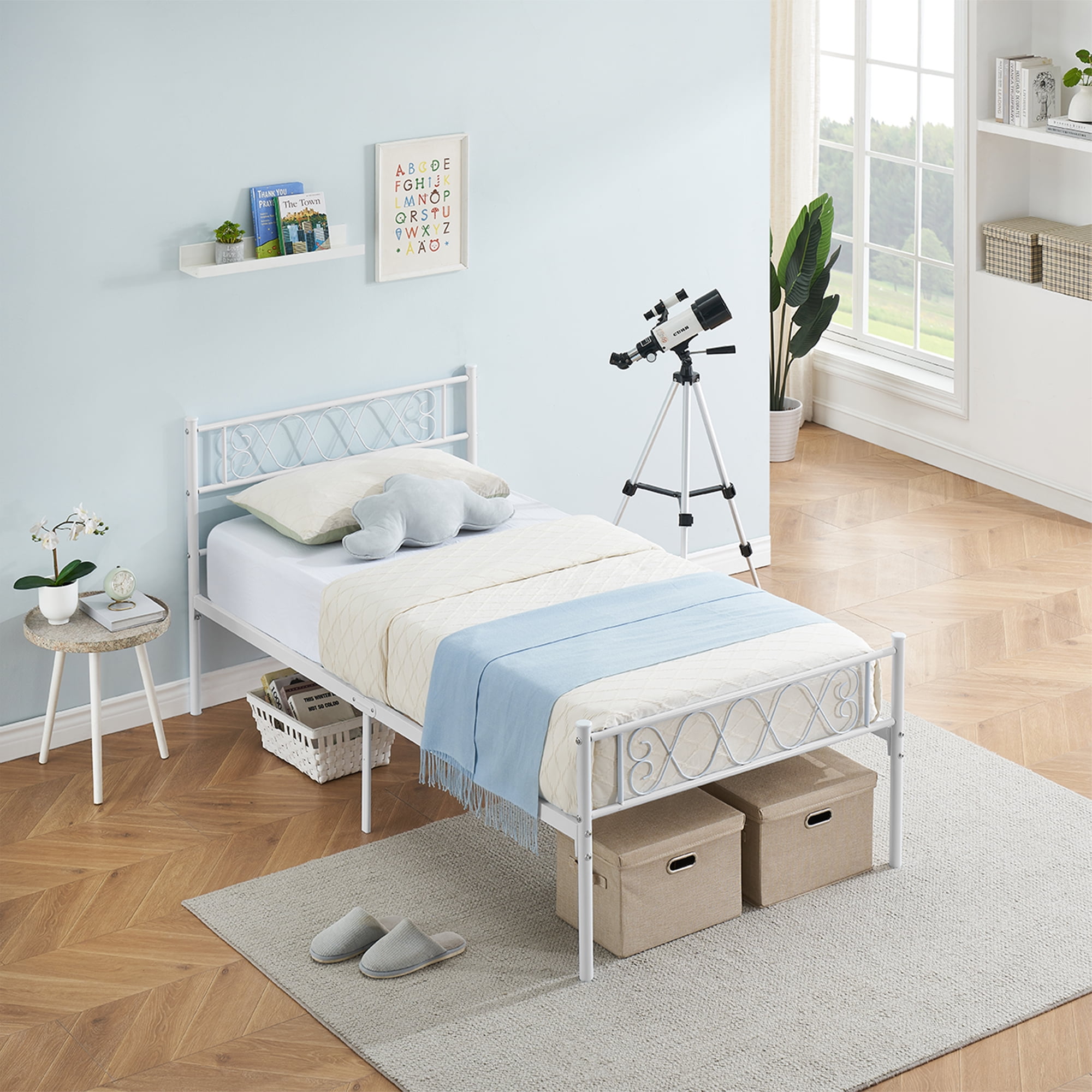 Twin Full Queen King Size Metal Platform Bed Frame with Headboard and Footboard Heart Shaped Bed Frame 12.2 Inch Under Bed Storage Steel Slat