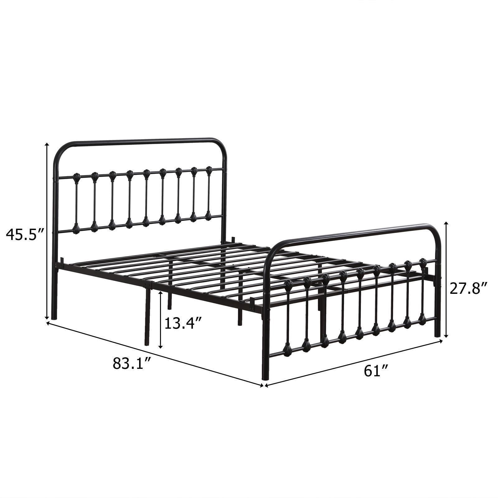 Twin/Full/Queen Metal Bed Frame w/Headboard UnderBed Storage Classic Black Iron