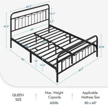 Twin/Full/Queen Metal Bed Frame with Vintage Headboard and Footboard Black