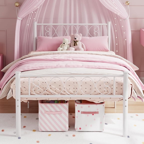 Twin/Full/Queen Metal Platform Bed Frame with Heart Headboard No Box Spring Needed Easy Assembly