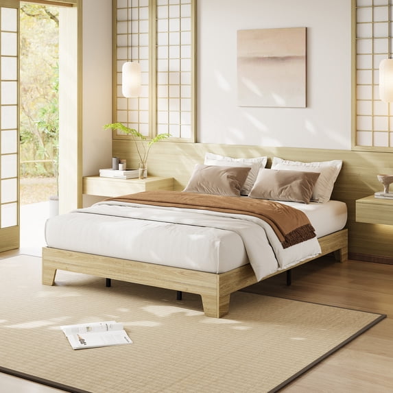 Twin/Full/Queen Size Bed Frame,Natural Wood Platform Bed with Wooden&Metal Slats Support,10-inch Underbed Space,No Box Spring Needed,Noise-Free Design,Easy Assembly