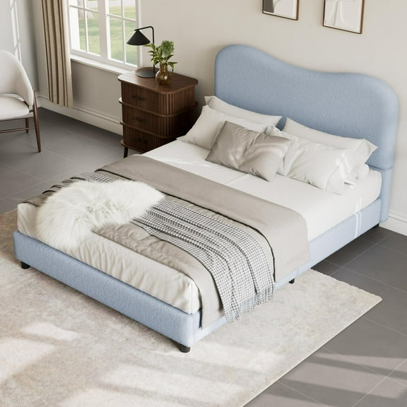 Twin/Full/Queen Size Daybed with Velvet Upholstered Headboard, Cute Low Profile Platform Bed for Girls and Boys, No Box Spring Needed, Strong Wooden Slats, Noise Free, Easy Assembly