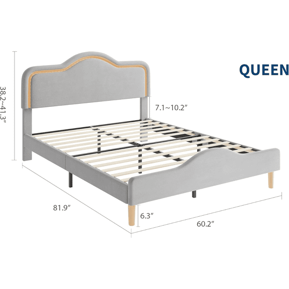 Twin/Full/Queen Size Velvet Princess LED Bed Frame - Adjustable Headboard & Footboard, Wooden Slats Support, No Box Spring Needed