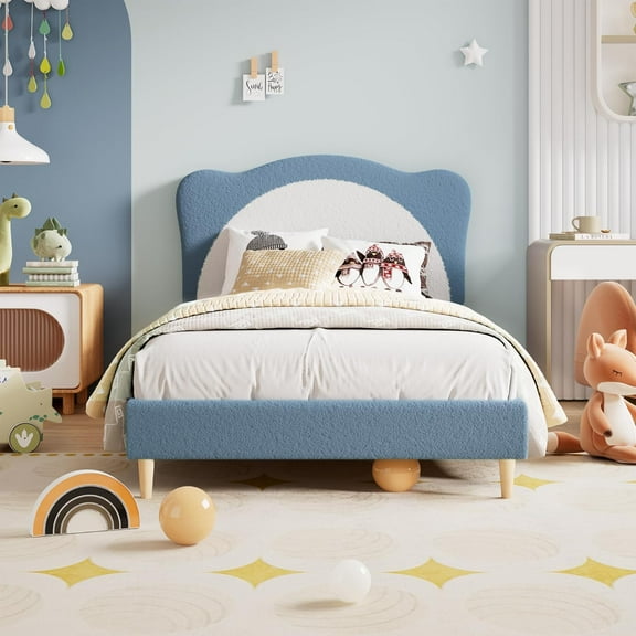 Twin/Full Size Bed Frame for Bedroom- Cute Velvet Princess Platform Bed with Upholstered Headboard for Girls/Boys, Solid Wood Slats Support, No Box Spring Needed