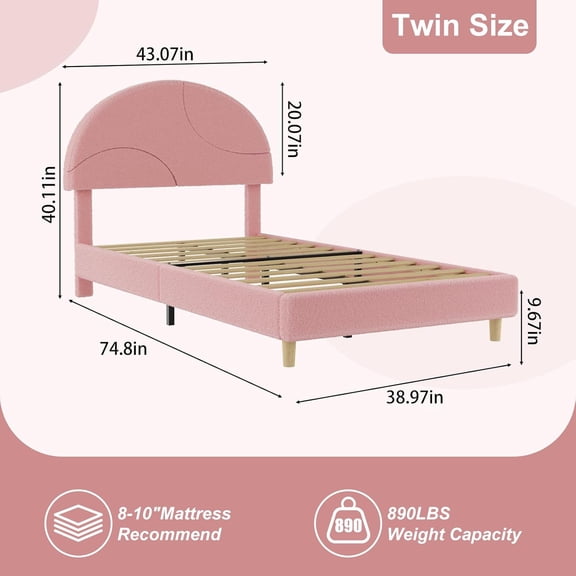 Twin/Full Size Boucle Headboard Bed Frame - Soft Arch Design, Wooden Slats Support, No Box Spring Required