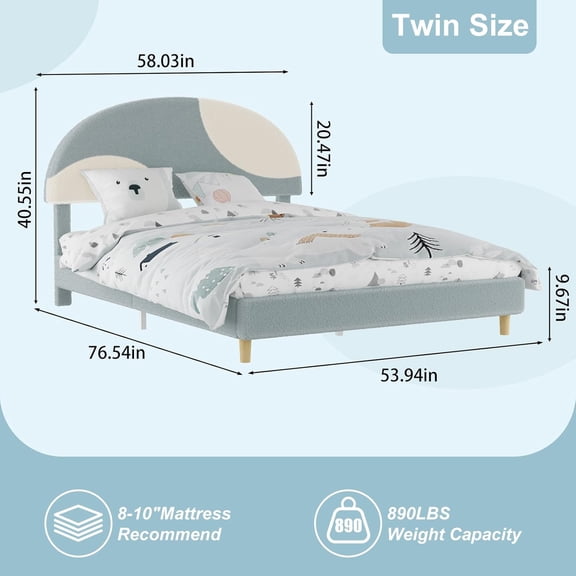 Twin/Full Size Boucle Headboard Bed Frame - Soft Arch Design, Wooden Slats Support, No Box Spring Required