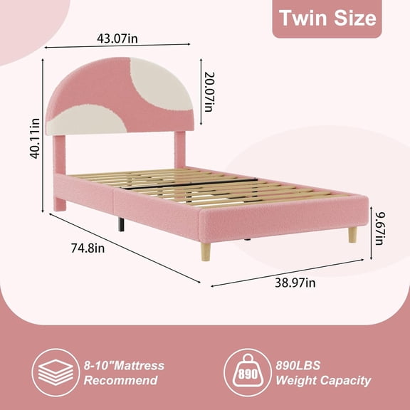 Twin/Full Size Boucle Headboard Bed Frame - Soft Arch Design, Wooden Slats Support, No Box Spring Required