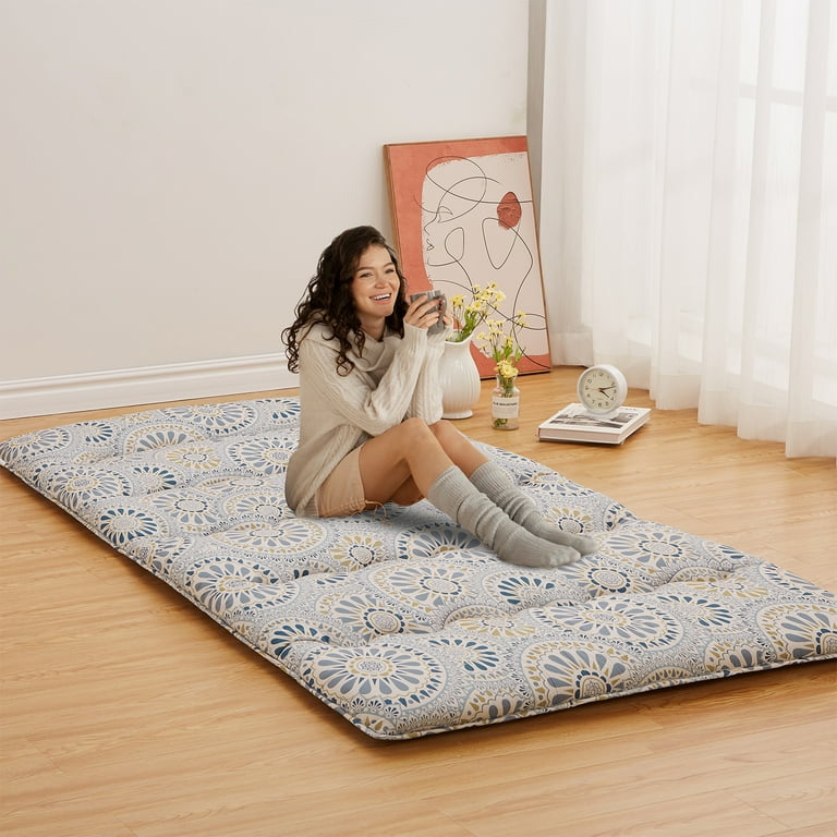 Twin Full Size Floral Pattern Japanese Futon Mattress for Adults Comfty Futon Mattress for Guest Room Kids Room Sleeping Mattress for Floor Roll Up