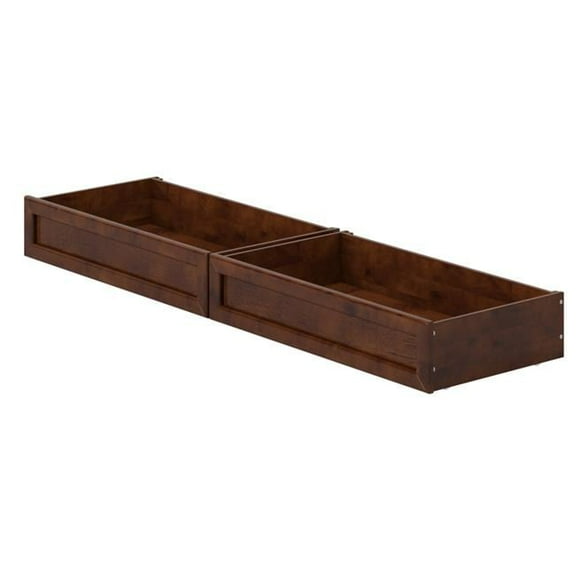 Twin-Full Solid Wood Mid-Century Modern Under Bed Storage Drawers in Walnut