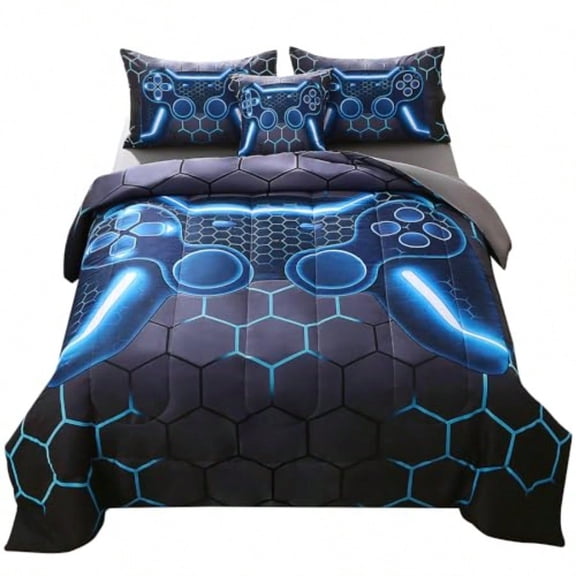 Twin Gamer Comforter Set for Boys6 Piece Bed in A Bag 3D Video Game Bedding -All Season Soft Microfiber Down Alternative Comforter Gamer Bedding Sets for