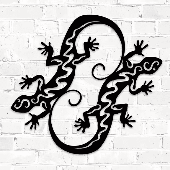 Twin Gecko Metal Wall Art, Black Iron Lizard Decor for Living Room or Bedroom