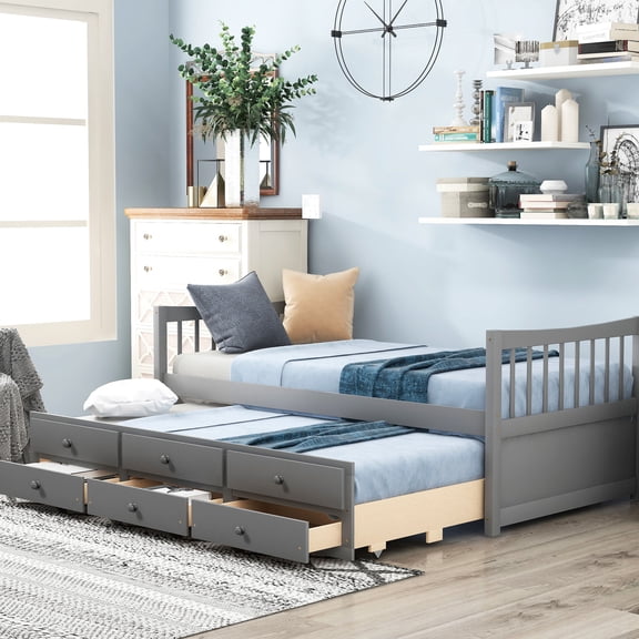 Twin Gray Daybed | Air - Circulating Wood Slats | Good for Mattress Freshness