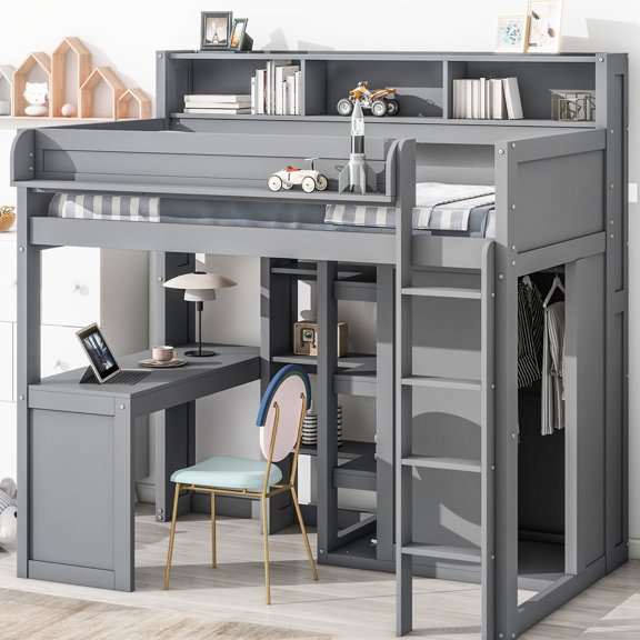 Twin Gray - Fall - proof Guardrails & Ladder - Bedroom Security / Ensure Safe Access